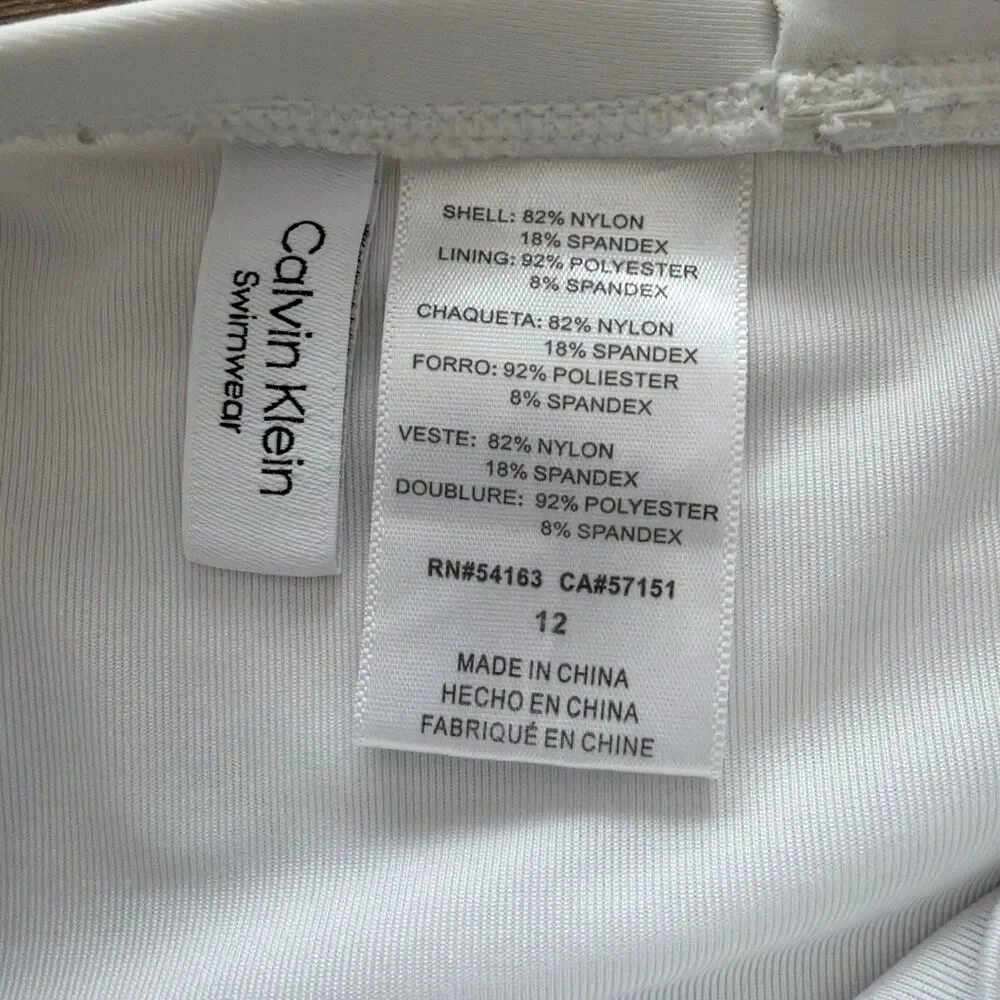 Calvin Klein SOFT WHITE one shoulder Asymmetric one piece Swimsuit women size 12